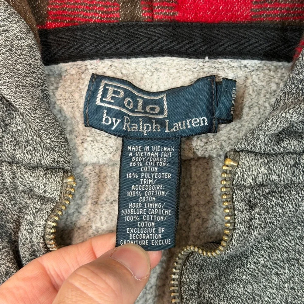Vintage Polo Ralph Lauren Mens Full Zip Plaid Hoodie Hood Medium Talon Zipper